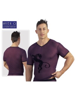 T-SHIRT VIOLA ATTILLATA IN TESSUTO SEMITRASPARENTE CON TIGRE