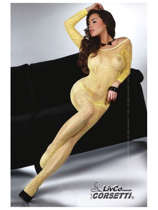 BODYSTOCKING ARANCIONE CON RICAMI A MOTIVO FLOREALE - TAGLIA UNICA