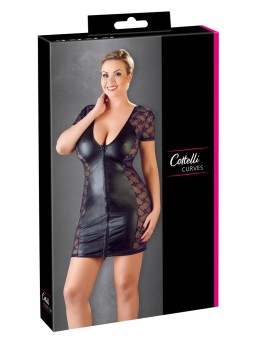 MINI ABITO SEXY PIZZO LATERALE - COLORE NERO - COTTELLI CURVES