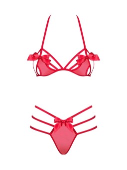 Set Giftella rosso di Obsessive con reggiseno e perizoma morbidi.