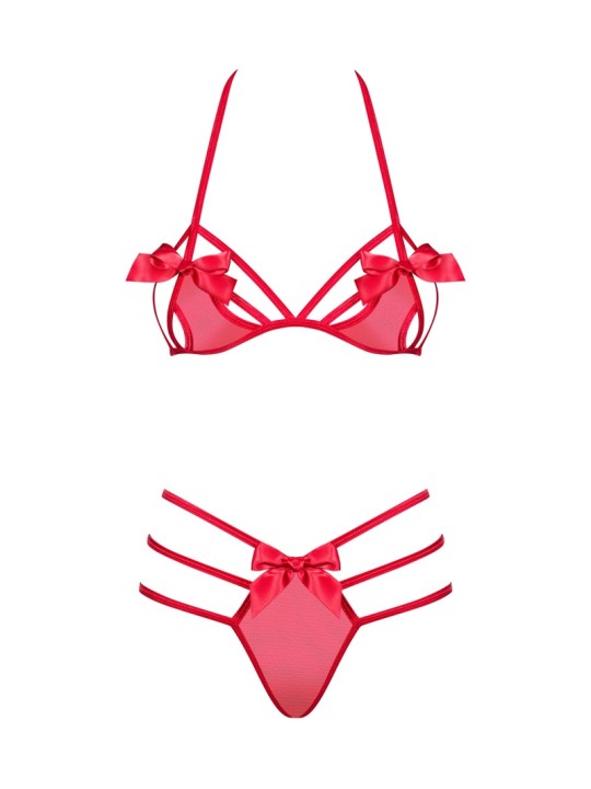 Set Giftella rosso di Obsessive con reggiseno e perizoma morbidi.